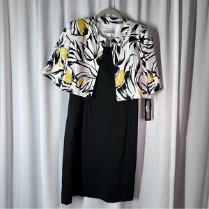 NWT Jessica Howard 2-PC Crop Jacket And Sheath Dress Set Sz 12 Black White Yello